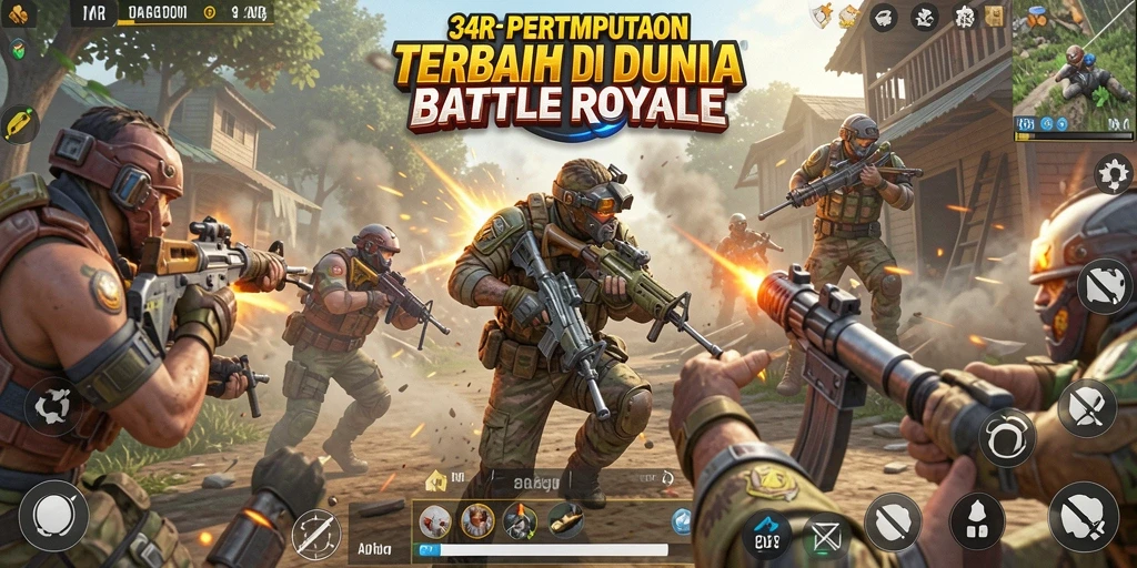 Tampilan seru gameplay 34R dalam laga Battle Royale.