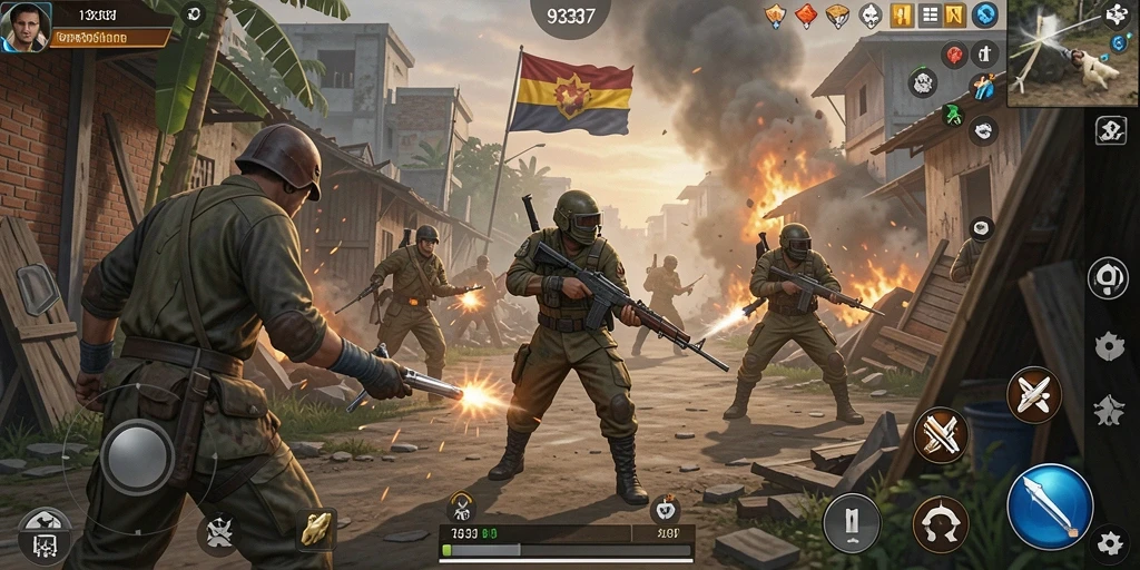 Screenshot gameplay dari 93337 menunjukkan pertempuran strategi yang mendebarkan.