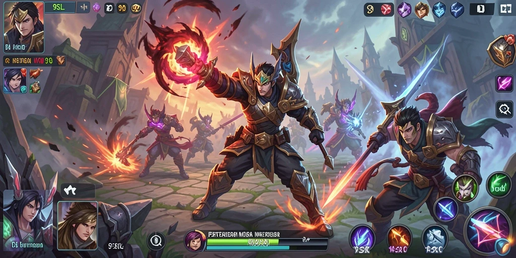 Tangkapan layar gameplay 9SL dengan aksi pertarungan MOBA yang mendebarkan.