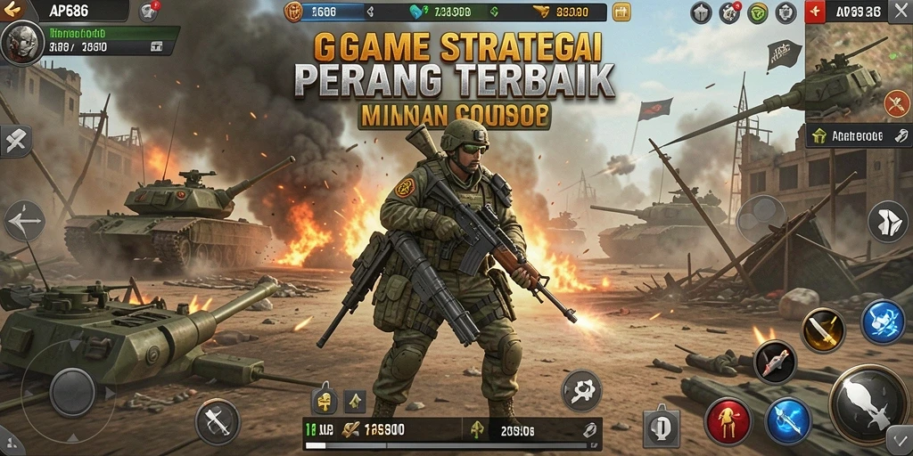 Tangkapan layar gameplay dari AP686 yang menunjukkan aksi strategi perang.
