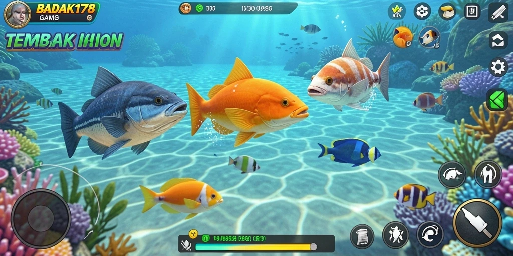 Tampilan gameplay seru dari BADAK178 saat menangkap ikan.