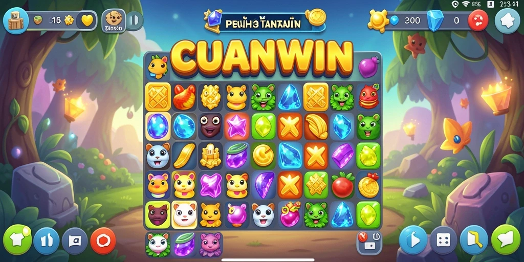 Tangkapan layar CUANWIN menampilkan gameplay Match-3 yang seru dan penuh warna.
