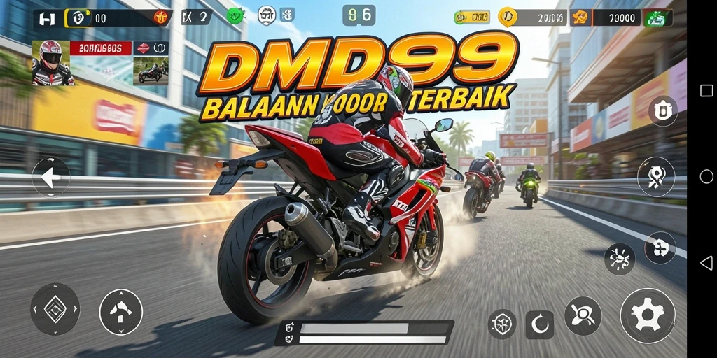 Screenshot gameplay DMD999 menampilkan balapan motor yang seru dan penuh aksi.