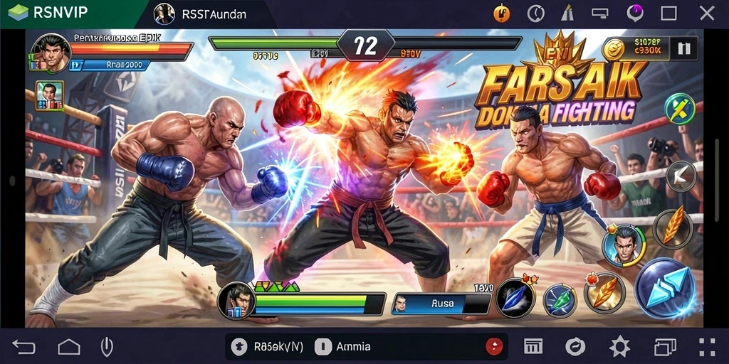 Screenshot RSNVIP menampilkan pertarungan dinamis dengan karakter yang sedang melakukan serangan.