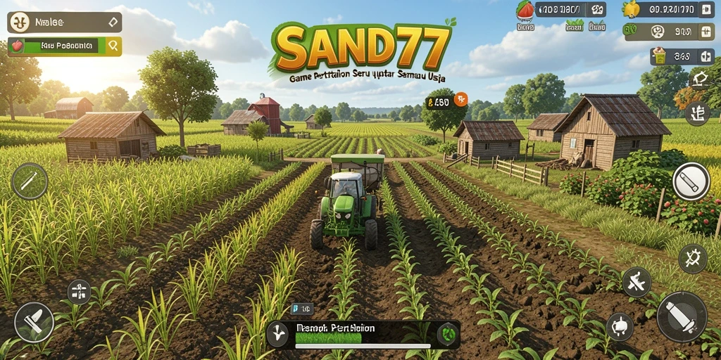Tampilan gameplay SAND77 dengan elemen pertanian yang menarik.