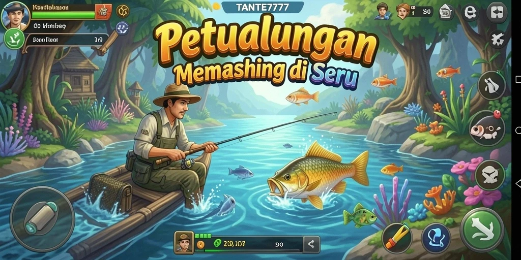 Screenshot gameplay TANTE777 menampilkan aksi memancing yang mendebarkan.