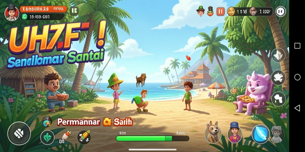 Screenshot menunjukkan gameplay menyenangkan UH77 yang penuh warna.